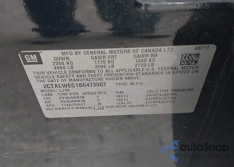 2011 GMC Terrain Slt-2 from USA, damaged, VIN 2CTALWEC1B6473907